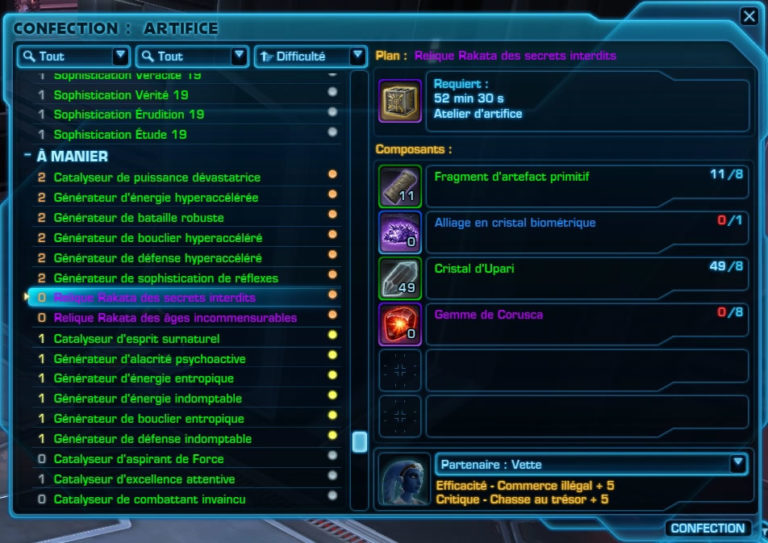 SWTOR – Monter 400 en Artifice