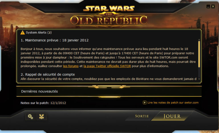 SWTOR – Patch Notes 1.1