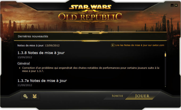 SWTOR – Derniers patchs notes (1.3.7a et .1.3.8)