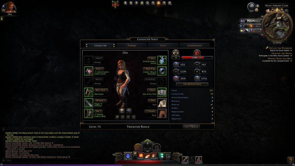 Neverwinter – Feuille de personnage