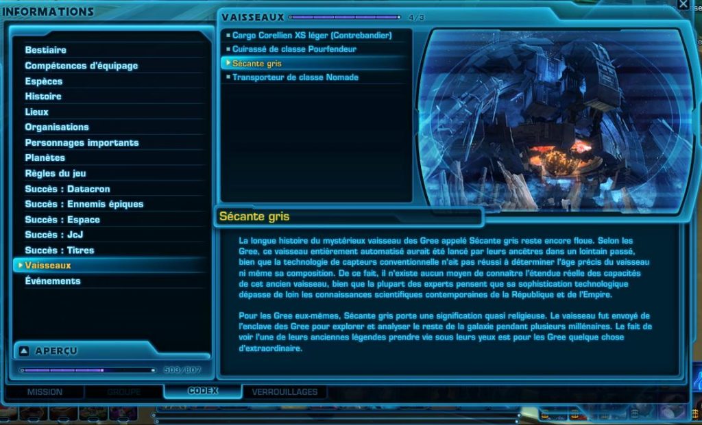SWTOR – Evènement Gree : entrées Codex