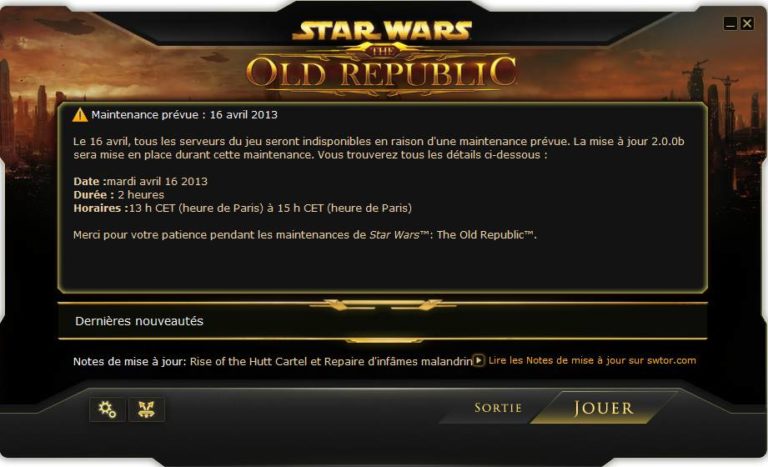 SWTOR – Patch Notes 2.0.0b (et corrections JcJ)
