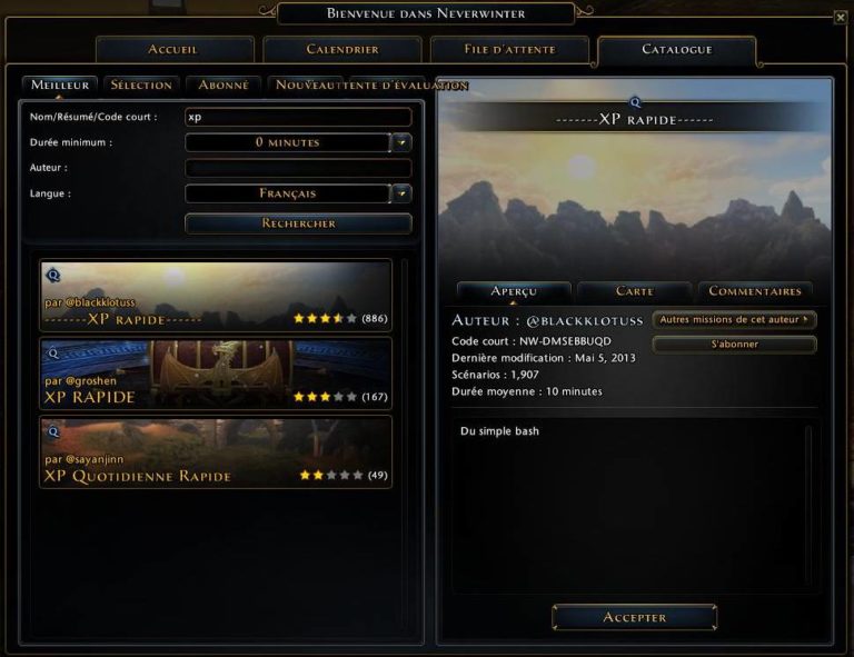 Neverwinter – Foundry et Expérience