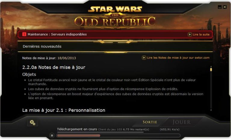 SWTOR – Patch Notes 2.2.0a