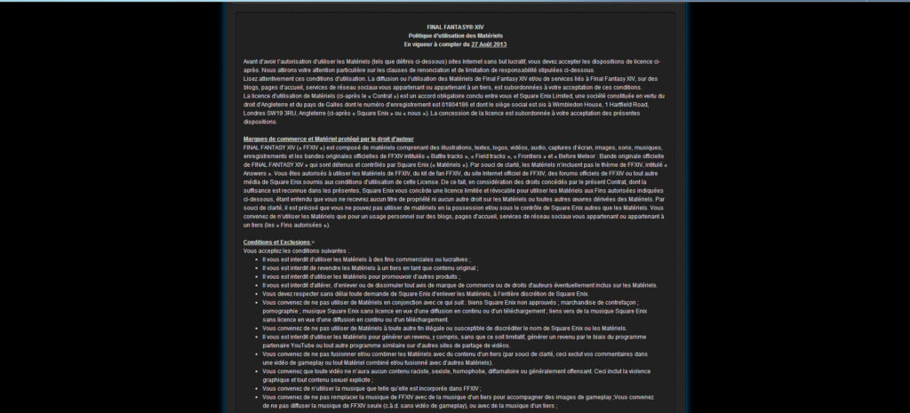 FFXIV – Monétisation des vidéos