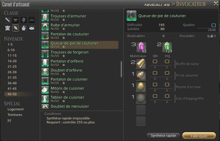 FFXIV – Artisanat – Qui peut faire mon équipement haut-niveau ?