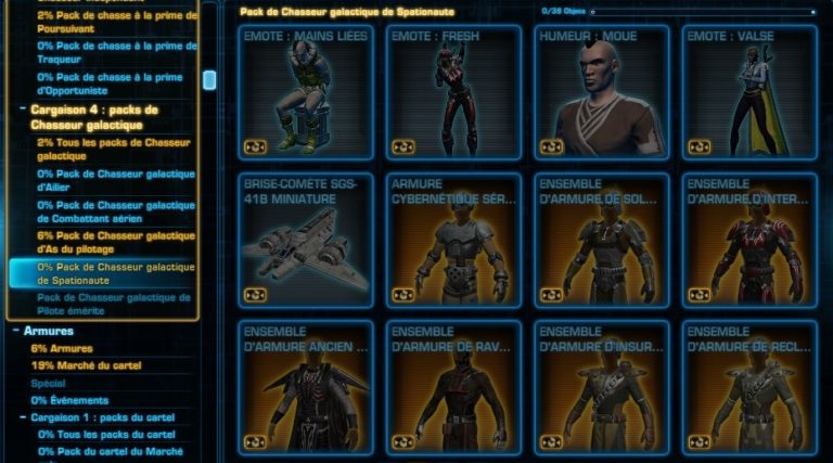 SWTOR – Marché du Cartel : Packs de Chasseur Galactique de Spationaute