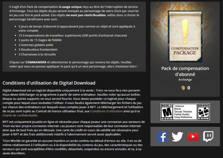 Archeage – Pack de compensation exceptionnel