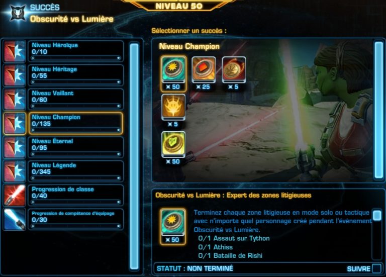 SWTOR – Obscurité Vs Lumière : Succès