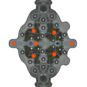 Les moissonneurs sont représentés par les cercles orange sur la minimap.