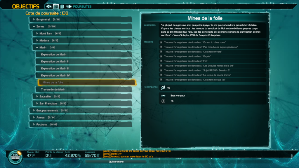 Defiance 2050 : Guide des enregistreurs de données : Marin