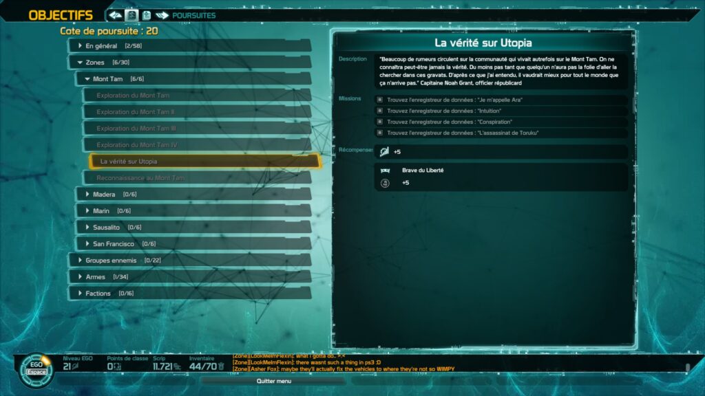 Defiance 2050 – Guide des enregistreurs de données : Mont Tam